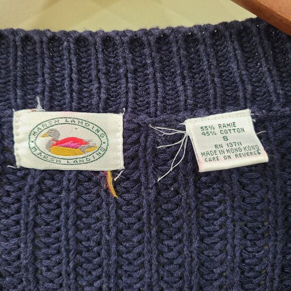 Marsh Landing Womens Cardigan Small Navy Chunky Knit Fisherman Grandpa Classic - Picture 4 of 9